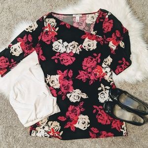 WHBM | black and red floral roses dress